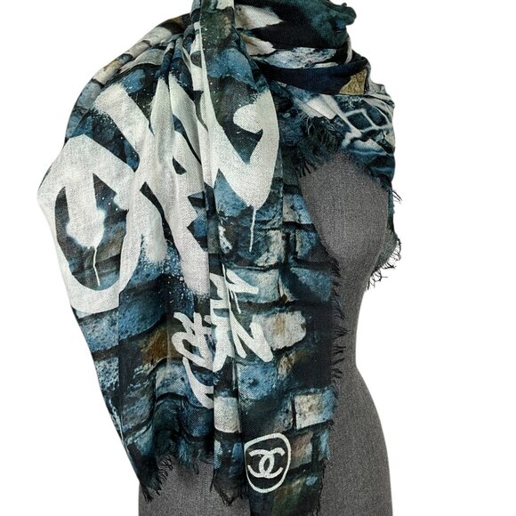 Chanel Graffiti Street Art Printed Cashmere Sheer Shawl - Picture 3 of 4